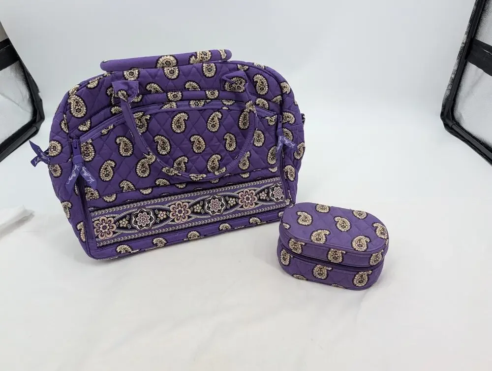 BUNDLE! Vera Bradley Simply Violet Weekender Bag & Jewelry Box Travel Cruise